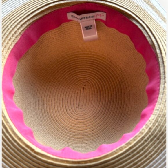 Isaac Mizrahi Live Wide Brim Straw Sun Hat Cream Flower Accent Summer Beach main image 6